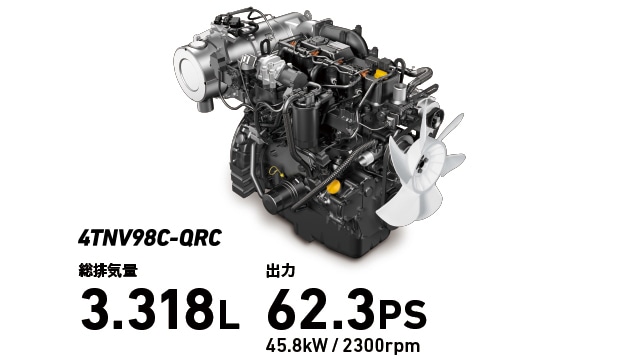 4TNV98C-QRC 総排気量3.318L、出力62.3PS（48.5kW / 2300rpm）