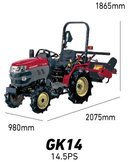 GK14は14.5PS、幅980mm、長さ2075mm、高さ1865mm